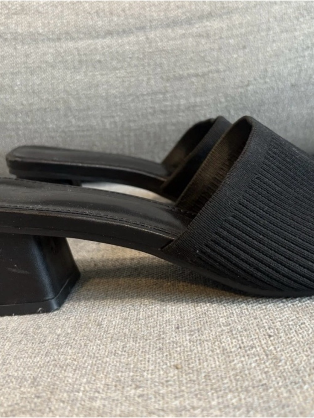 Women's Black Ribbed Slide Mules with Low Block Heel